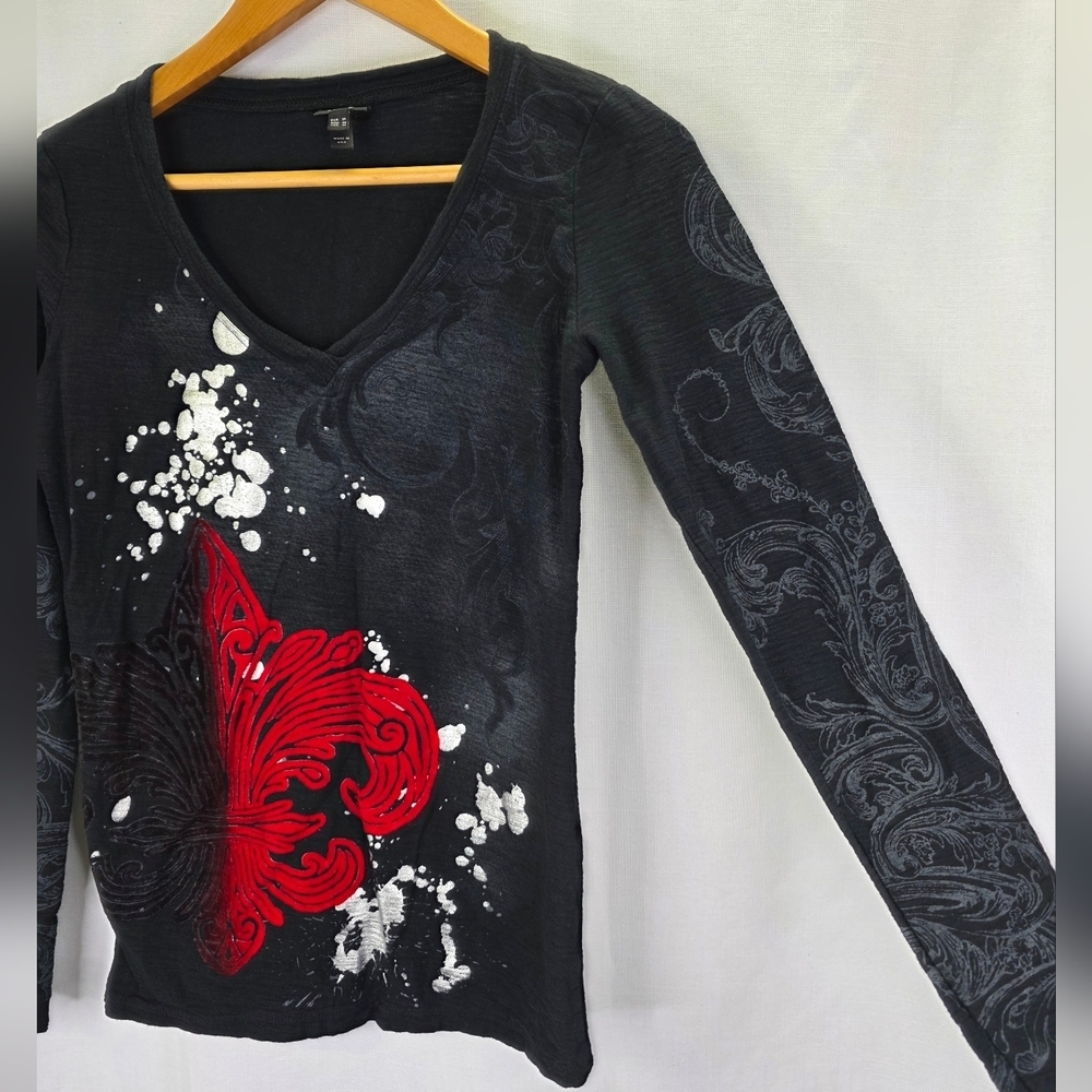Y2k 00s Vanity Womens Whimsigoth Burnout Gothic Grunge Long Sleeve Fitted Size M - Picture 7 of 14